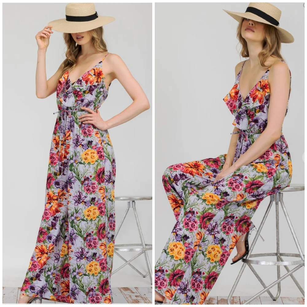 LAST 1❗️AMBITION Lavender Floral Wide Leg Jumpsuit - Picture 8 of 10